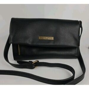 Frye and Co Black Foldover PU Leather Crossbody Bag Organizer Purse